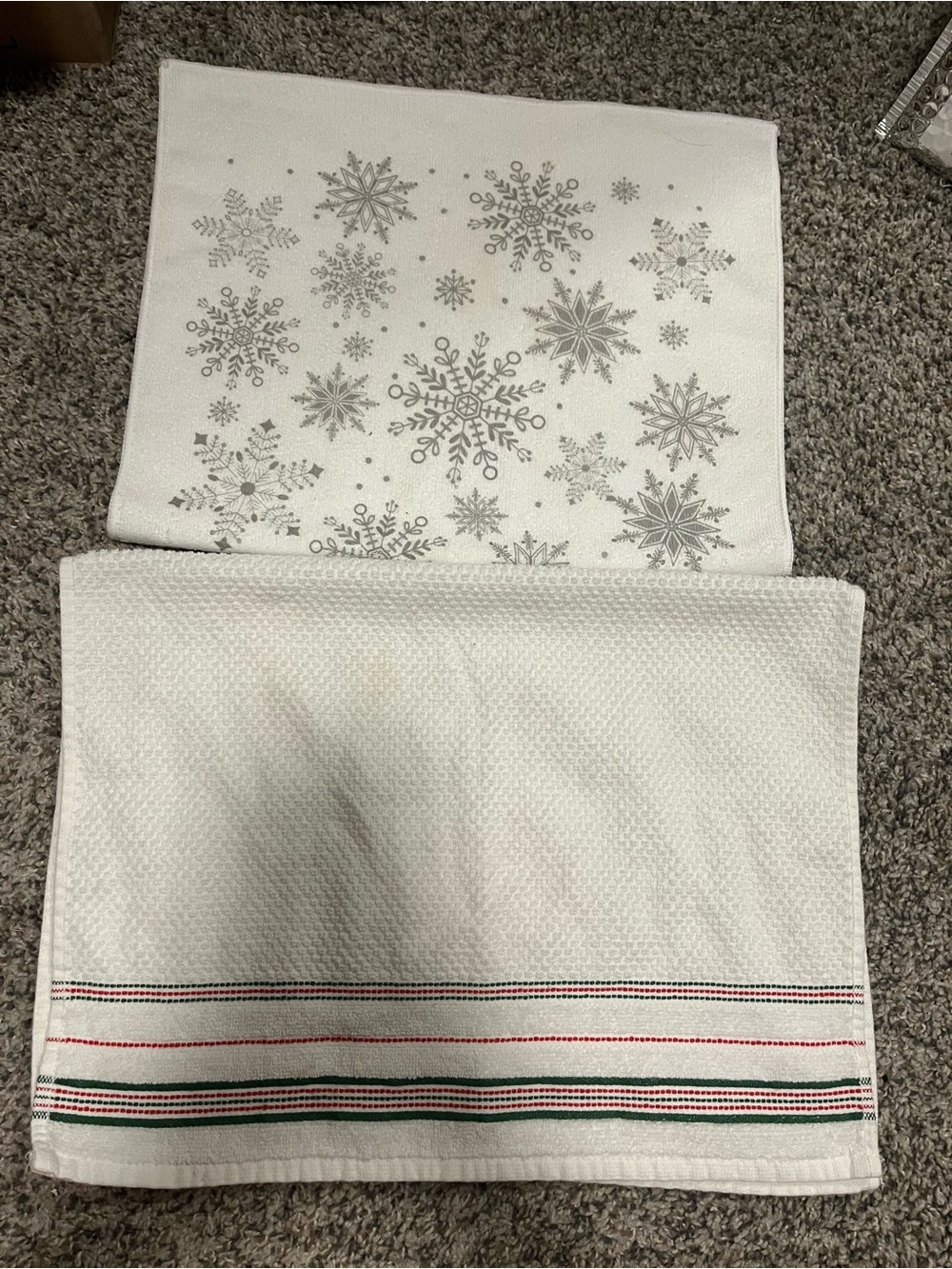 White Holiday Snowflake and Stripe Kitchen Towels - Set of 2